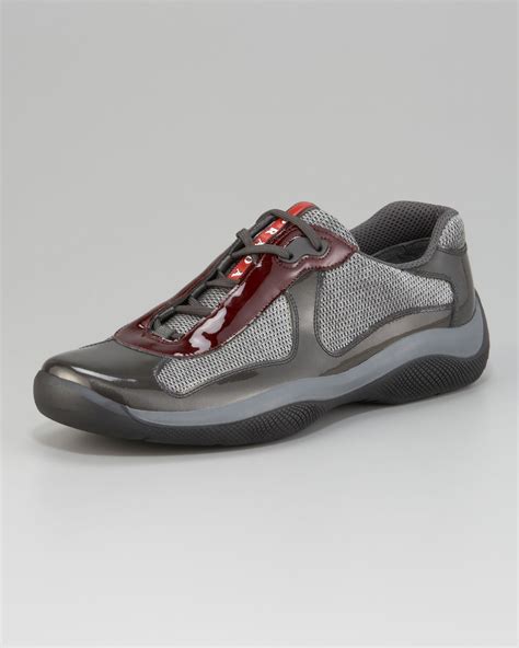 burgundy and grey prada sneakers|red and grey Prada sneakers.